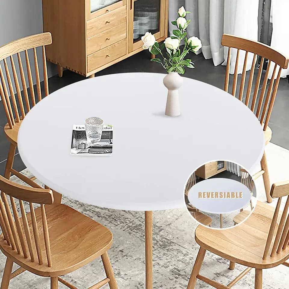 Obstal Fitted Round Table Cloth, Fits Round Tablecloth for 30-36", White