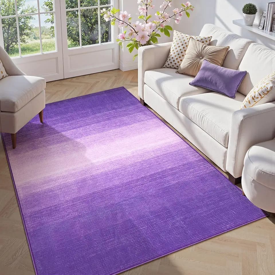 Wonnitar Modern Ombre Washable Rugs 5x7 for Bedroom, Non-Slip Purple Large Living Room Area Rug, Non-Shedding Abstract Low Pile Nursery Rug Soft Floor Carpet for Bedside Dorm (Purple, 5'x7')