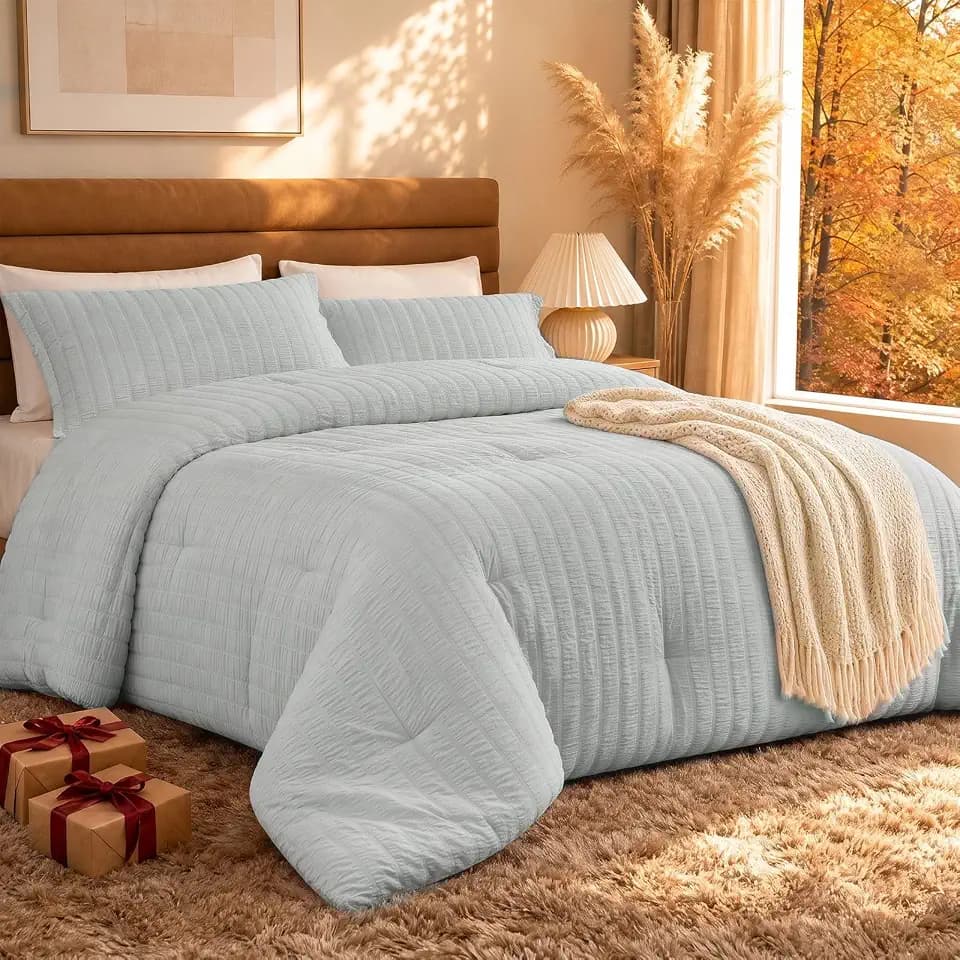 Quataly Twin Comforter Set Seersucker Lightweight Bed Set for All Season