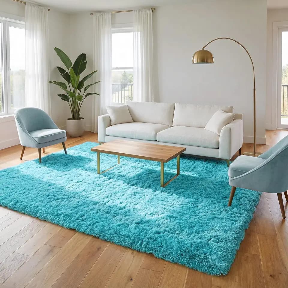 Merelax Modern Soft Fluffy Blue Shaggy Rug for Livingroom Bedroom Dorm Kids Room Indoor Home Decorative, Non-Slip Plush Furry Fur Area Rugs Comfy Nursery Accent Floor Carpet 5x8 Feet, Teal