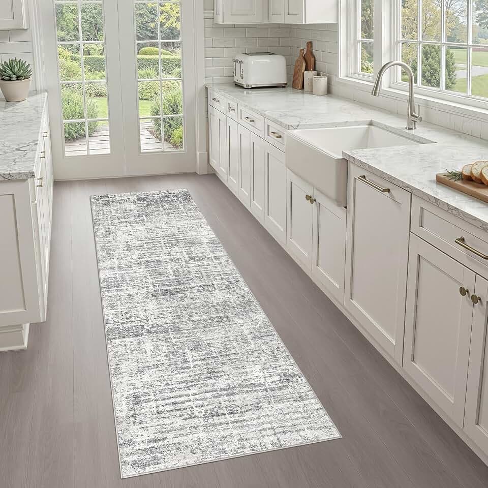 LOONGRUG Runner Rug 3x8 Washable Non-Slip Kitchen Neutral Rug Grey