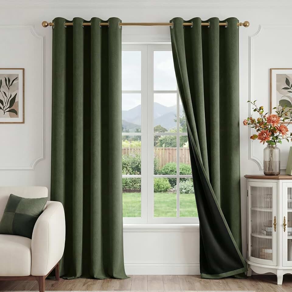 FMFUNCTEX 100% Blackout Olive Green Curtains 84 Inch for Bedroom, 2 Panels