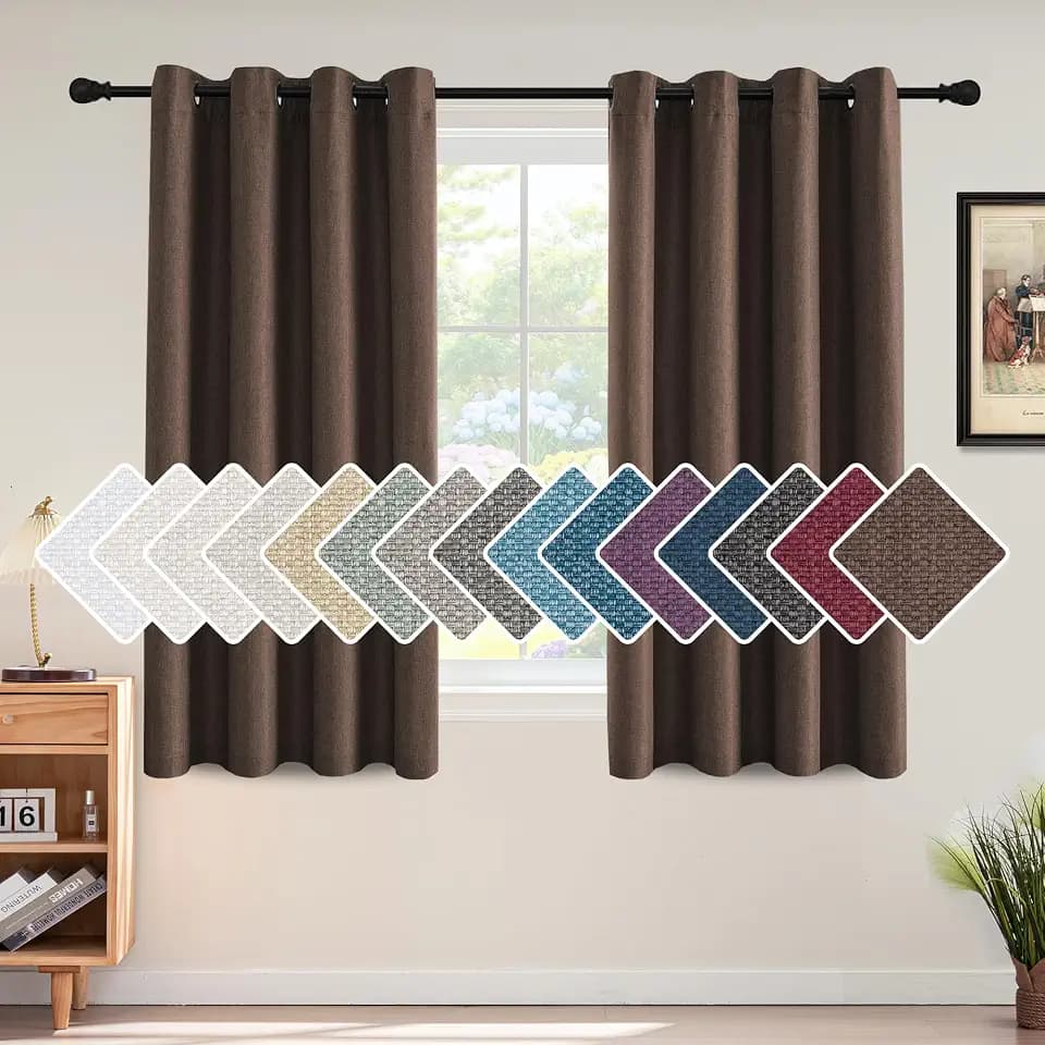 H.VERSAILTEX Linen Blackout Curtain 54 Inches Long for Bedroom/Living Room Thermal Insulated Grommet Linen Curtain Drapes Primitive Textured Burlap Effect Window Drapes 1 Panel - Heather Cocoa Brown