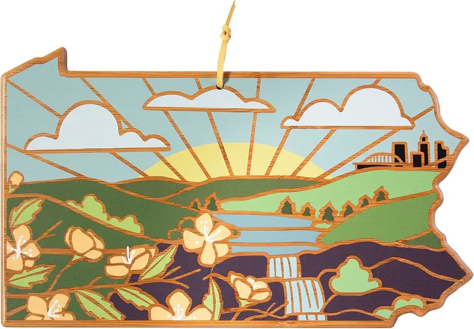 Totally Bamboo Pennsylvania State Shaped Cutting Board, Summer Stokes Art