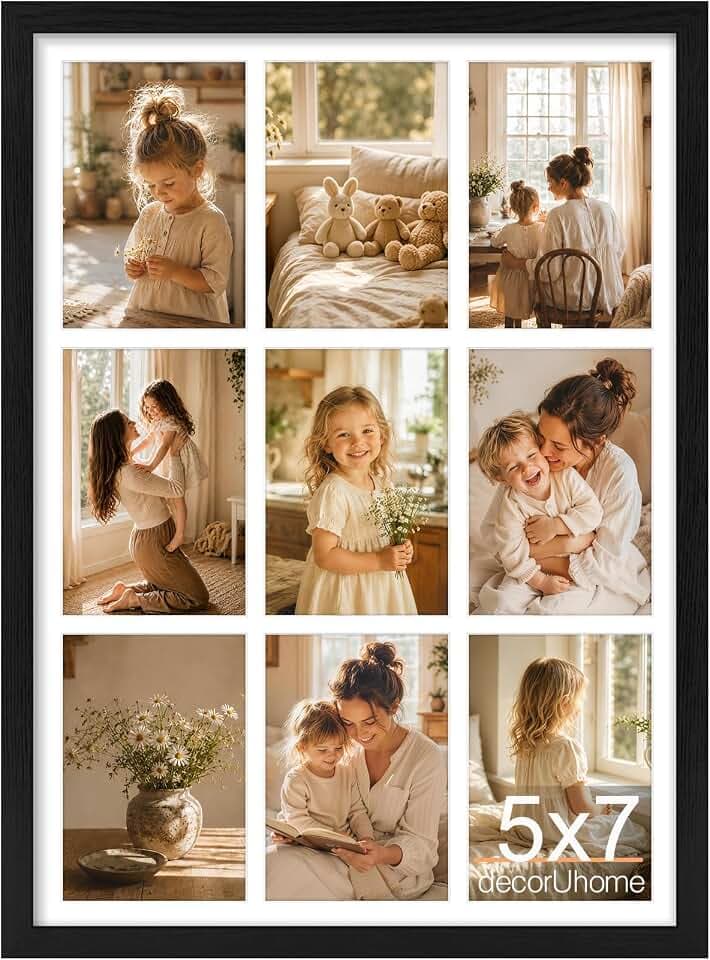 decorUhome 9 5x7 Picture frames Collage Wall Decor with Mat, Black