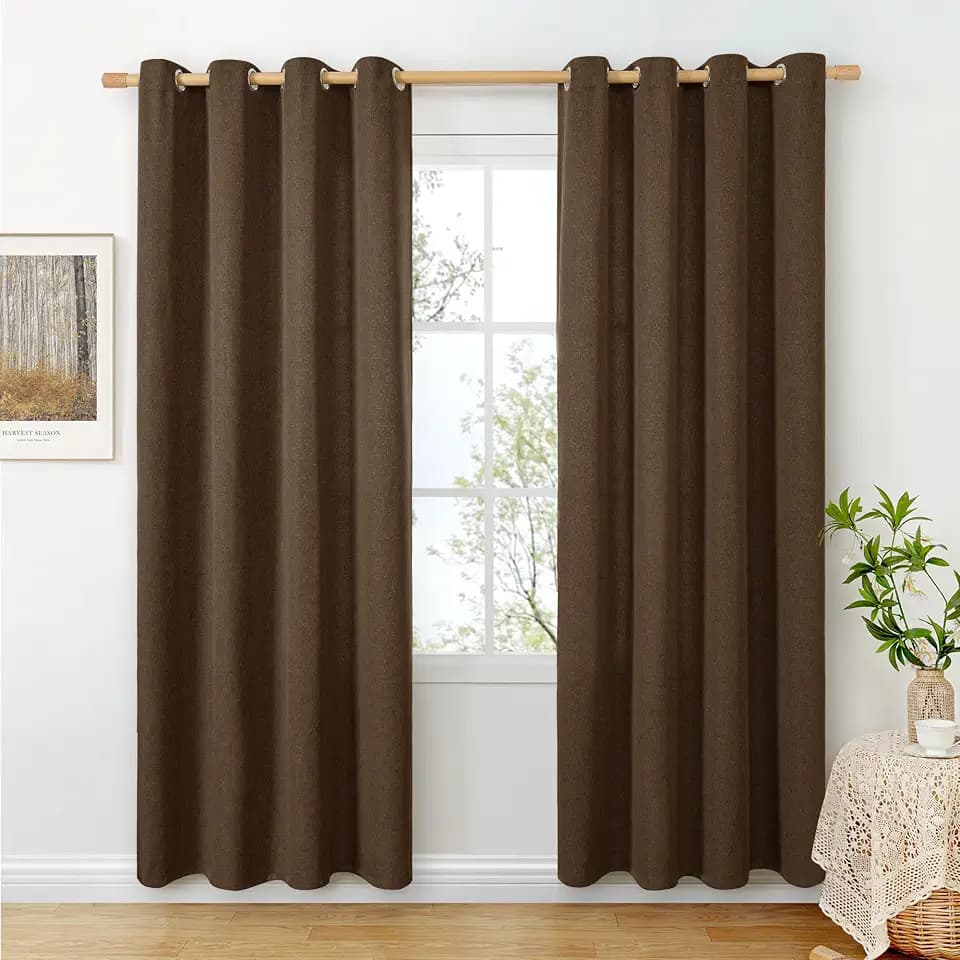 BGment Brown Linen Curtains for Living Room 80 Inches Long, Chocolated Light Filtering Drapes with Grommet for Bedroom Dining Privacy Non See Through, 2 Panels, Each 52 Inch Wide