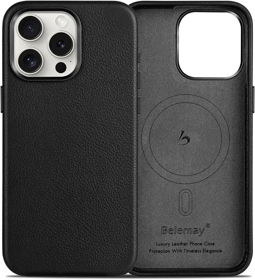 Belemay Tumbled Leather Case for iPhone 13 Pro Max, Compatible with MagSafe