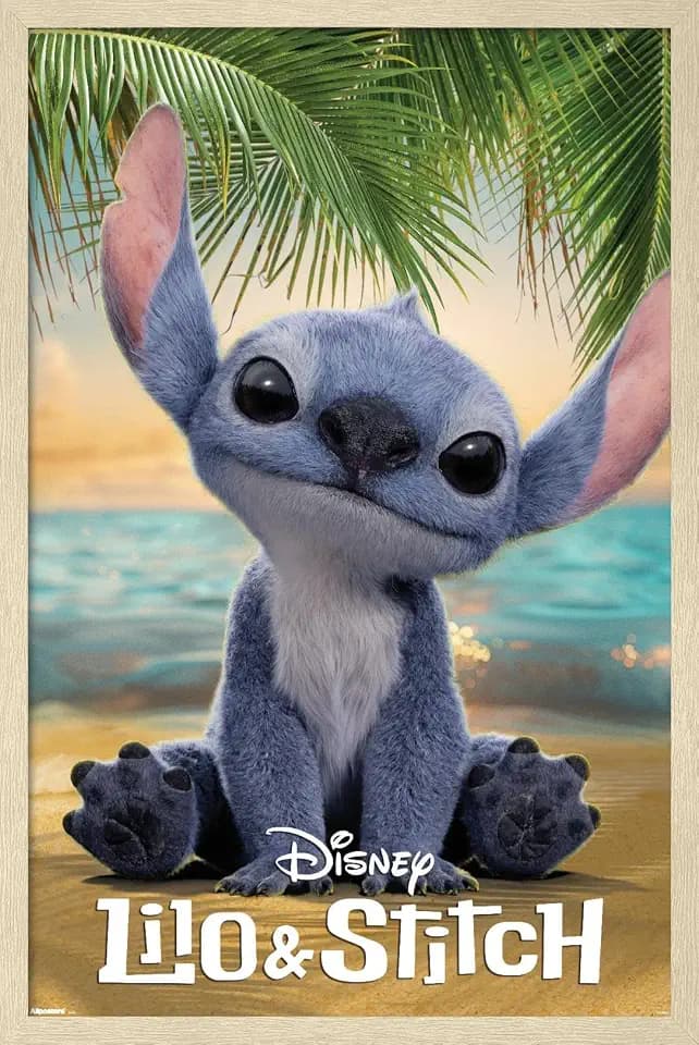 Disney Lilo & Stitch (2025) - Beach Pose One Sheet Wall Poster, 34L" x 22.4W", Blonde Framed Version
