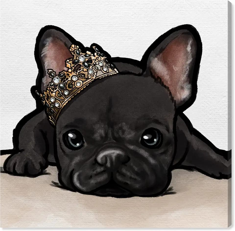 The Oliver Gal Artist Co. Animals Wall Art Canvas Prints 'Royal Frenchie Grey' Dogs and Puppies