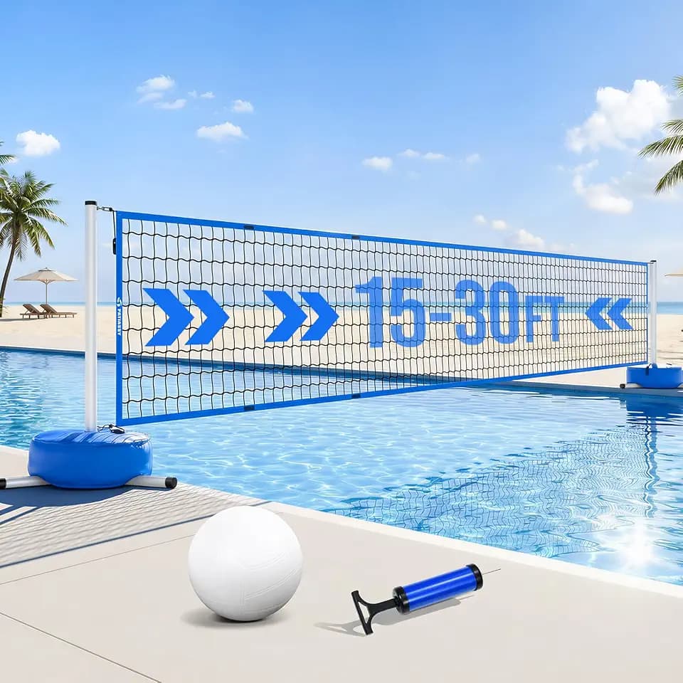 Pool Volleyball Net Adjustable 15-32FT Set for Inground Pools