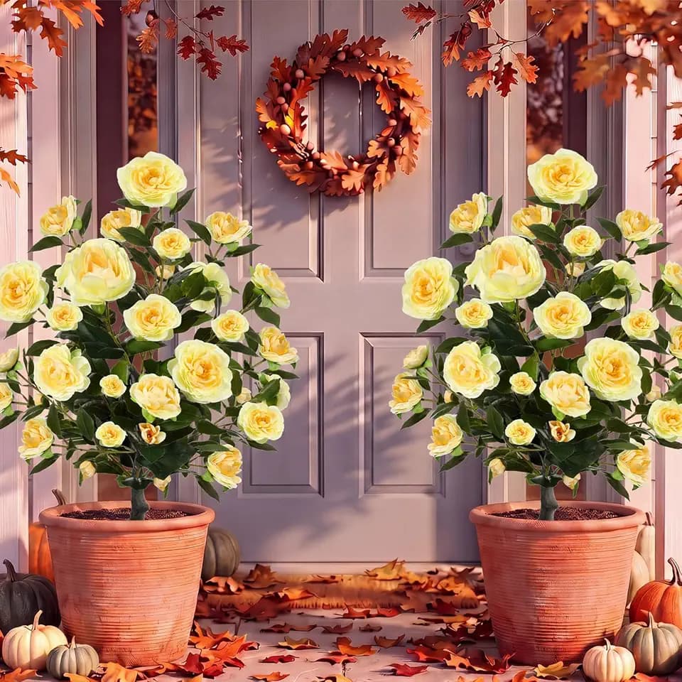 Lunmon 2 Pack Artificial Camellia Tree 3 Ft Spike Yellow