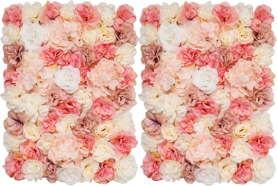 3D Flower Wall Backdrop 24x16 Inch Blush Pink & Ivory 2 Panels