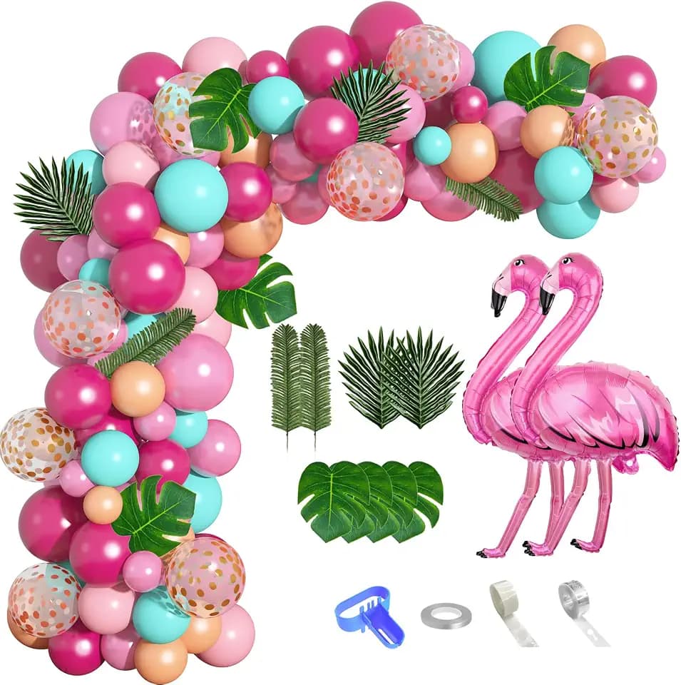 124Pcs Tropical Flamingo Balloon Arch Garland Kit Luau Party Decorations