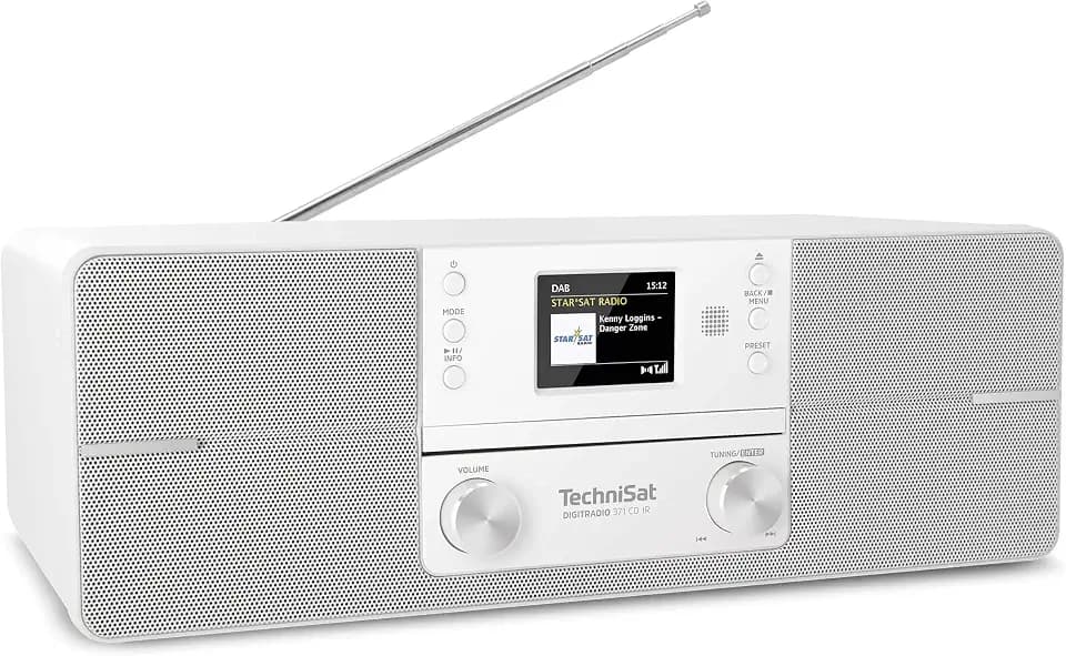 TechniSat DIGITRADIO 371 CD IR - Stereo Internetradio (DAB+, UKW, CD-Player, WLAN, Bluetooth, Farbdisplay, USB, AUX, Kopfhöreranschluss, Wecker, 10 Watt, Fernbedienung) weiß