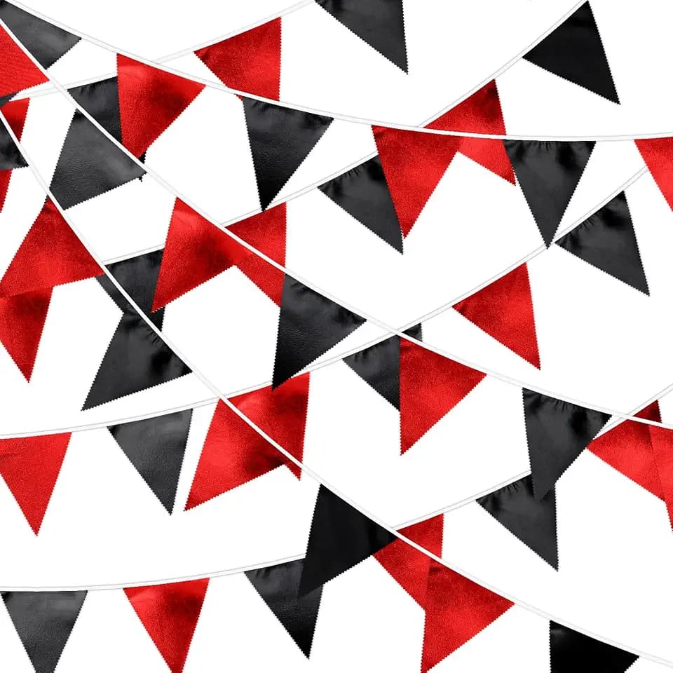 MARFOREVER 30 Pcs Red Black Pennant Flags Banner Bunting Party Decorations