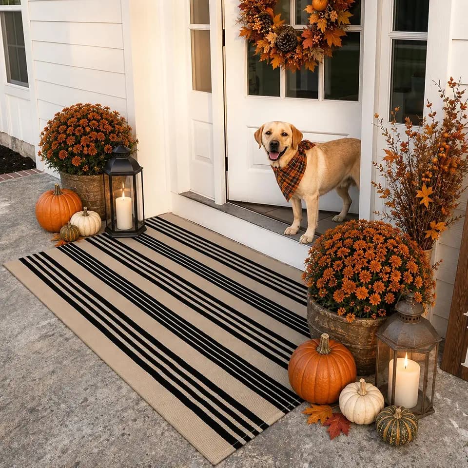 KIMODE Outdoor Rug Front Door Mats Fall Porch Rug Patio Rugs Entrance Mat