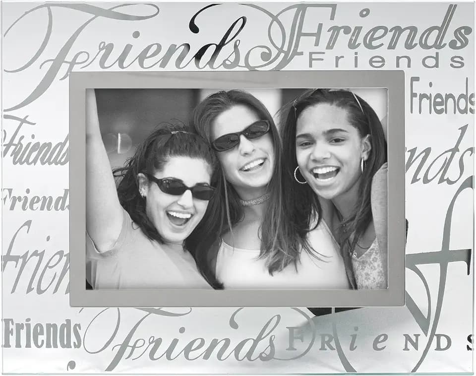 Malden International Designs 3038-46 Mirrored Glass With Silver Metal Inner Border Friends Picture Frame, 4x6, Clear