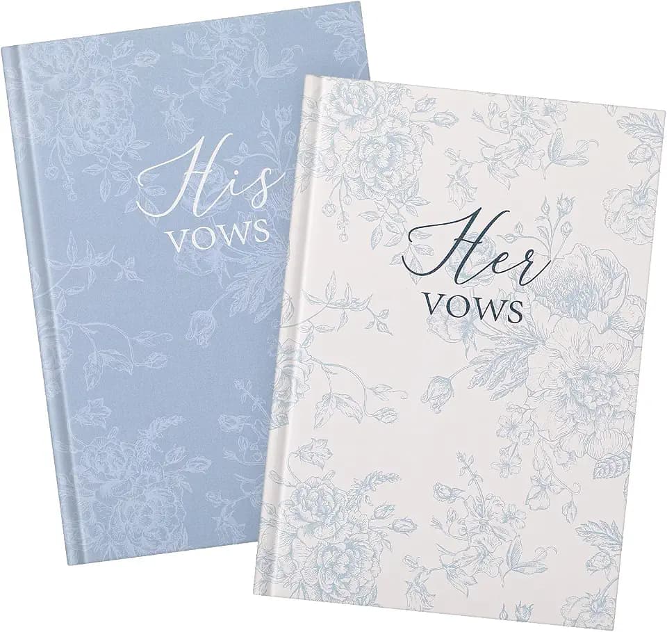 Engrowtic Set of 2 Wedding Vow Books His and Hers, Blue, Floral