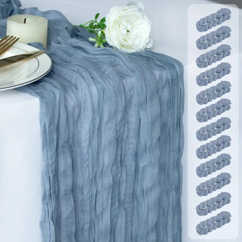 Dusty Blue Cheesecloth Table Runner 12 Pack 120 Inch Cheese Cloth Table Runner 10ft Long Gauze Table Runners for Wedding Decor Bridal Shower Baby Shower Party Table Decorations
