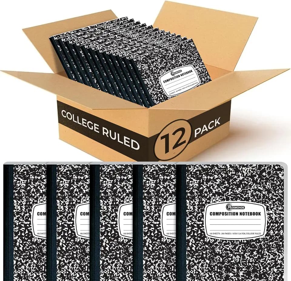 Rosmonde 12 Pack Composition Notebook College Ruled Bulk, Black Marble