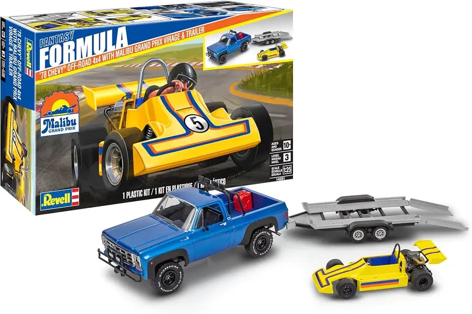 Revell 14581 ’78 Chevy Off-Road 4x4 with Malibu Grand Prix Virage & Trailer 1:25 Scale 77-Piece Skill Level 3 Model Building Kit