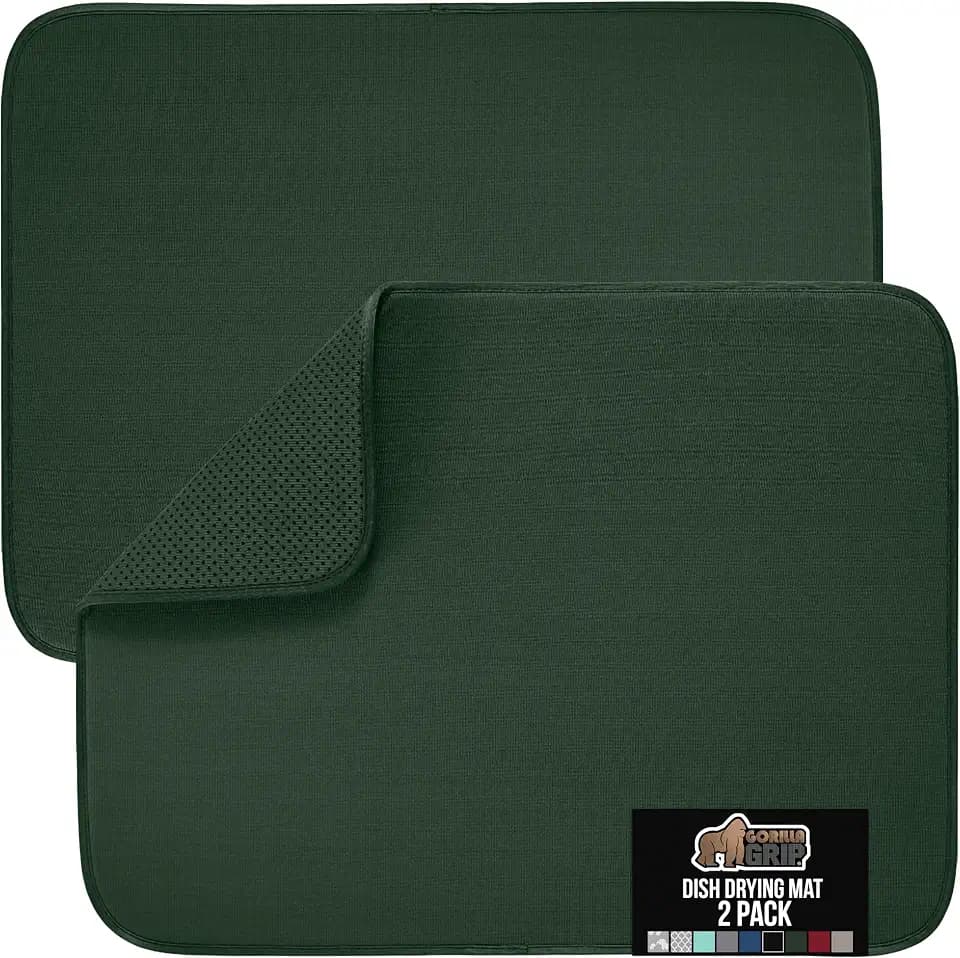 GORILLA GRIP Ultra Absorbent Microfiber Dish Drying Mat, 18x24, Green