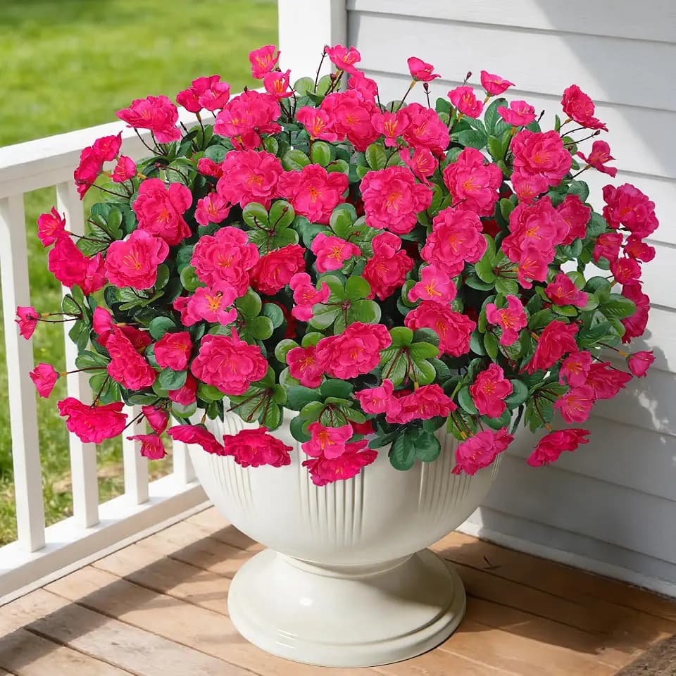 Ouddy Decor 4 Bundles Artificial Camellia Flowers for Outdoors, Hotpink