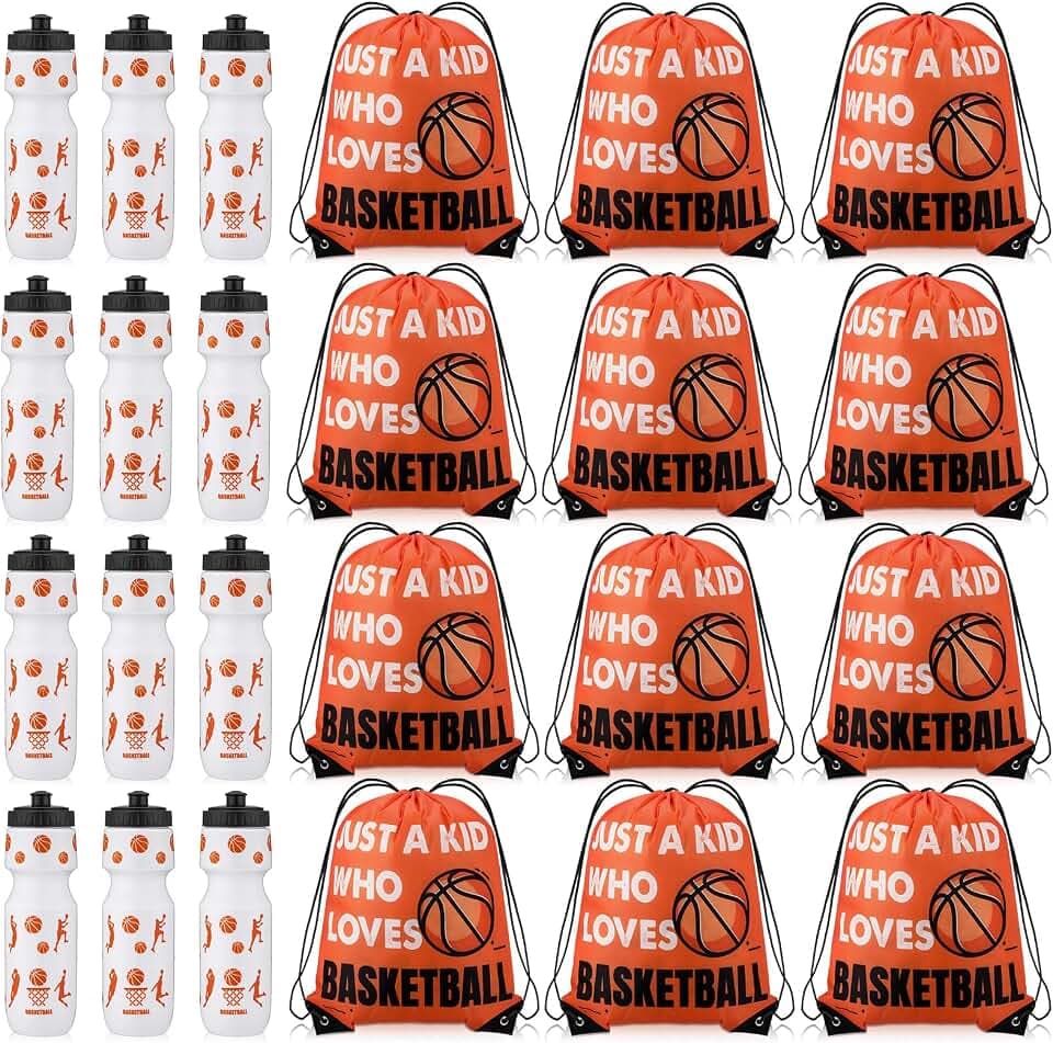 Talltalk Basketball Party Favors Pack Basketball Bags and Water Bottle Set Drawstring Bags Bulk Gift Goodie Treat Bag 24oz Water Bottle Cup Team Gifts Accessories
