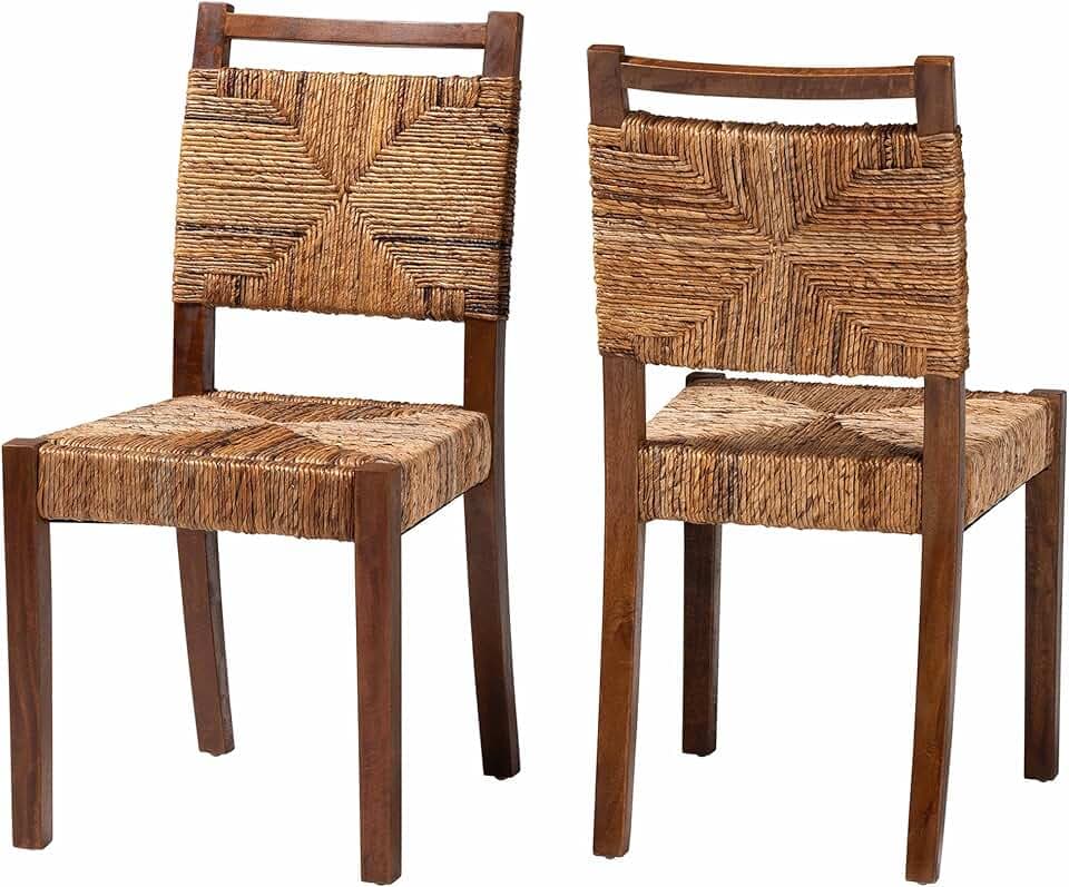 Bali & pari Cordoba Bohemian Natural Seagrass and Mahogany Wood 2-Piece Dining Chair
