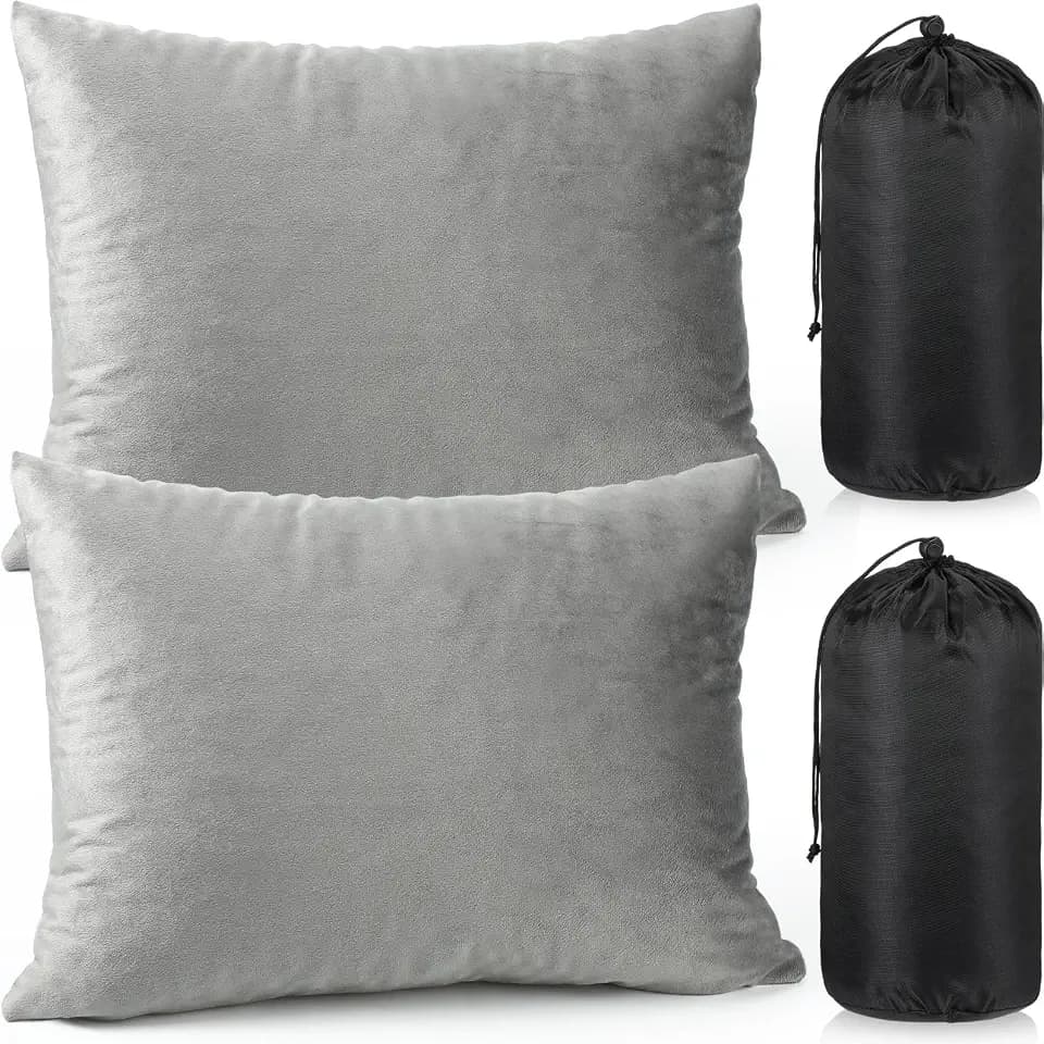 SmoothNovelty 2 Pack Camping Pillow for Sleeping Shredded Memory Foam Travel Pillow with Storage Bag, Compressible Portable Pillow for Outdoor Camp Backpacking Hiking Essential Gear(Grey,Medium)