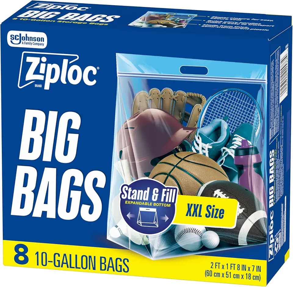 Ziploc Big Bags, 10 Gallon XXL Reusable Storage Bags, 8 Count
