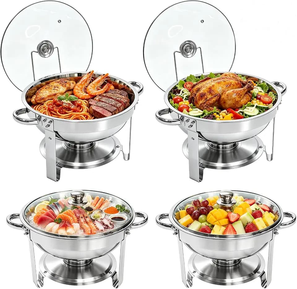 4-Pack 6QT Chafing Dishes for Buffet with Glass Lids