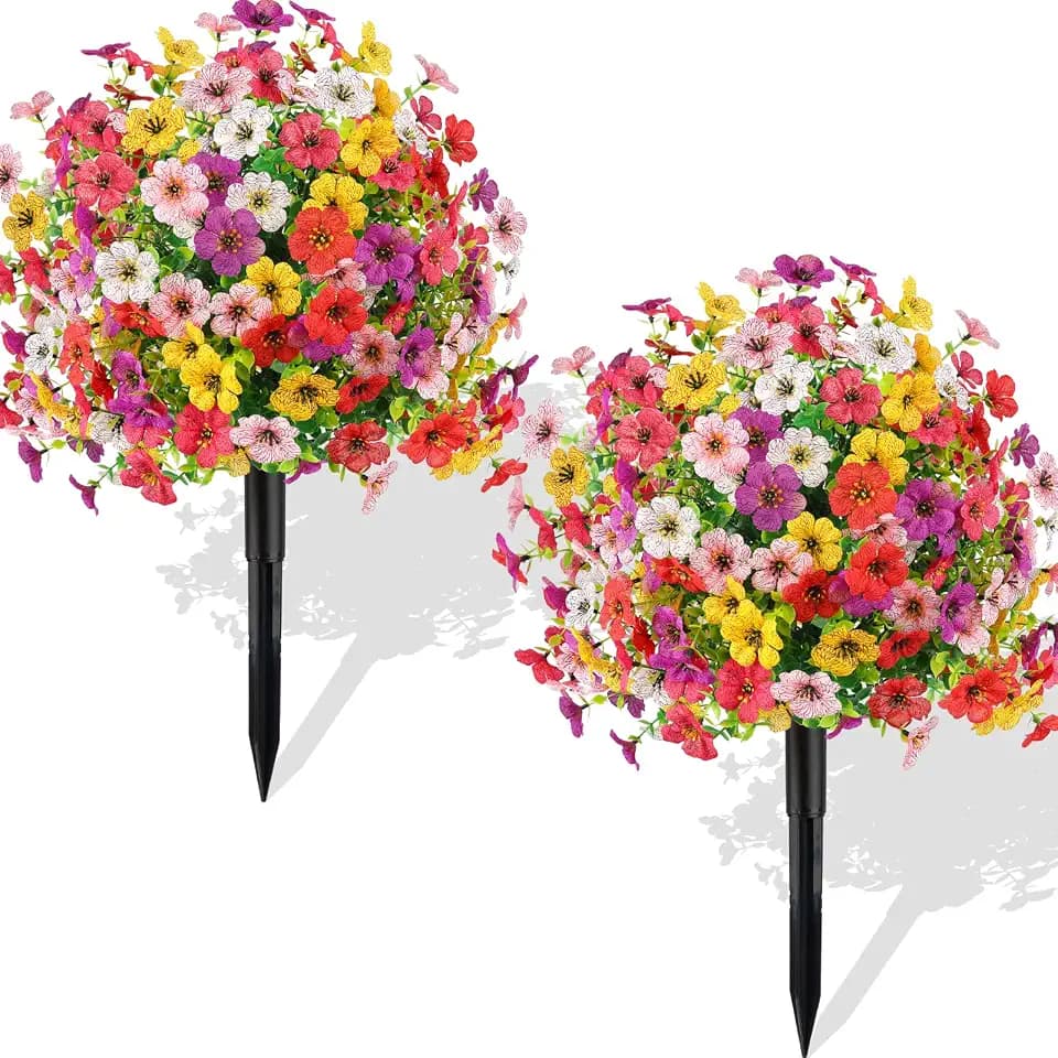 2 Pack 23" Artificial Flower Topiary Balls with Ground Spikes