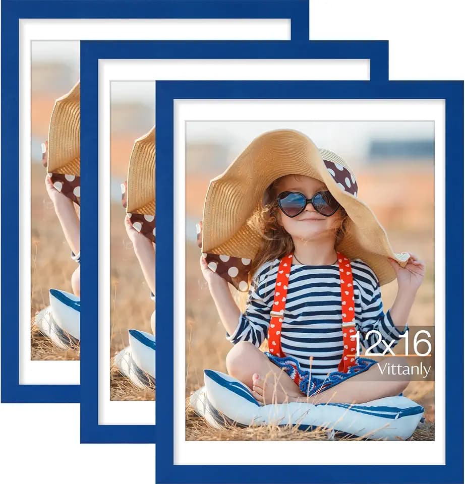 Vittanly 12x16 Picture Frame Set of 3 for Wall Mounting Display, Royal Blue