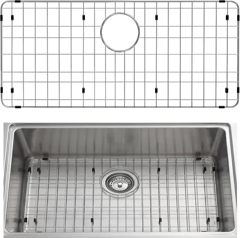 Kitchen Sink Grid, Stainless Steel Sink Protectors Grate for Bottom of Kitchen Sinks, 28-7/8" x 14-3/8" with Rear Drain for Single Bowl Sinks