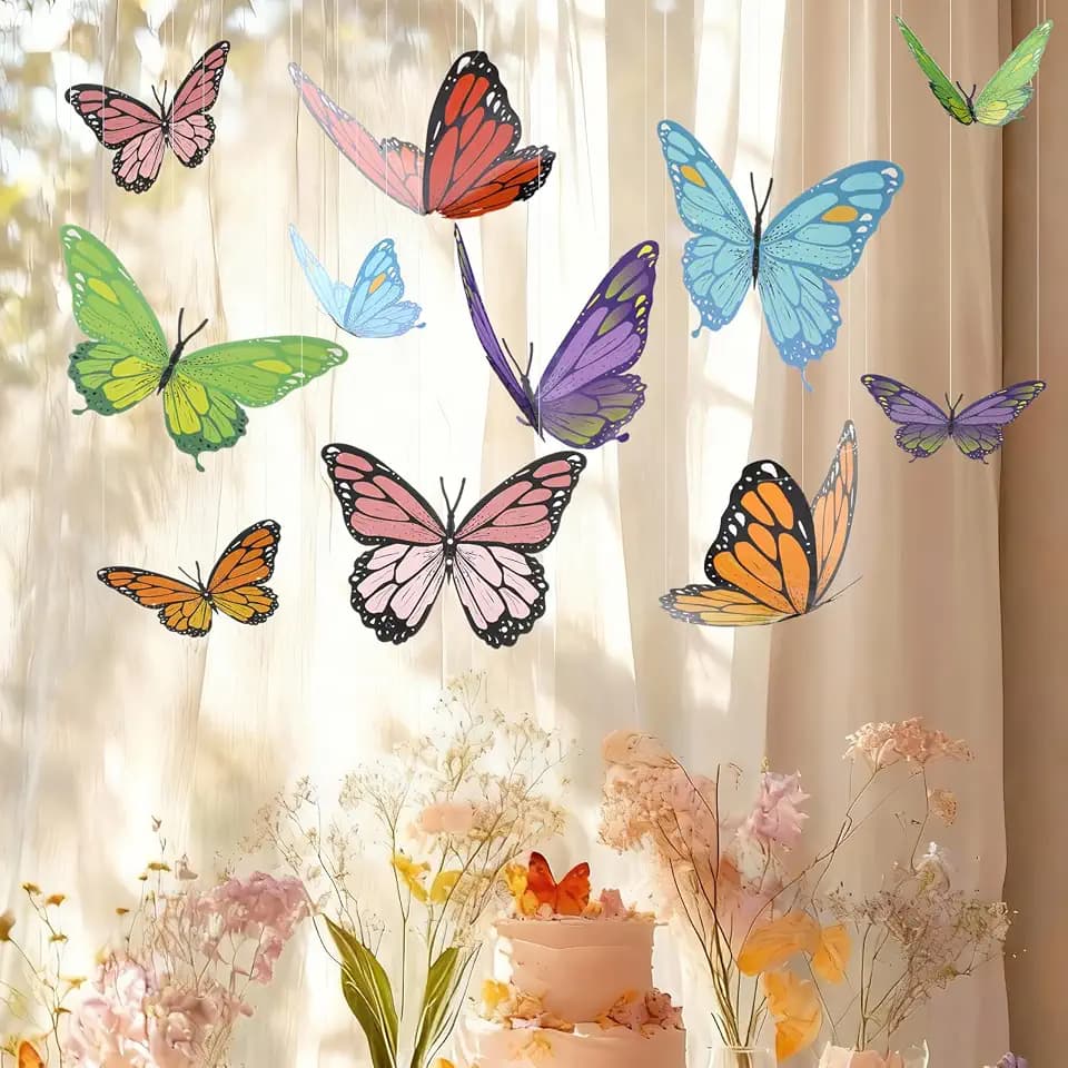 18 Pcs Large Butterfly Party Decoration 3D Realistic Hanging