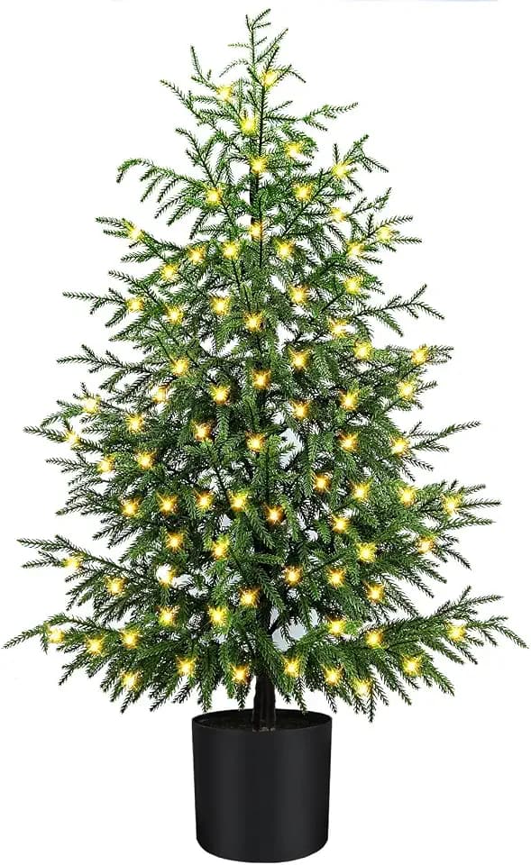 4FT Prelit Norfolk Pine Christmas Tree with 80LED Lights, Battery Operated