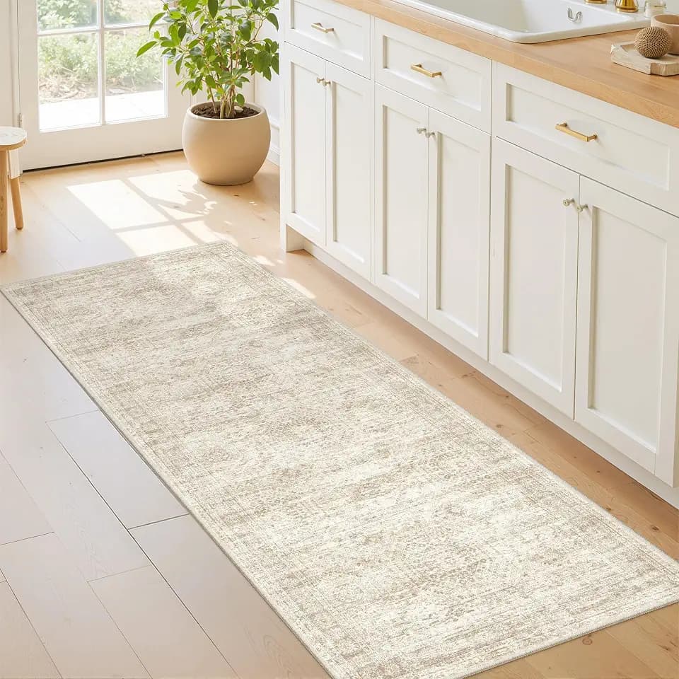 2x5 Rug Runners for Hallways Non Slip,Kitchen Rugs,Beige