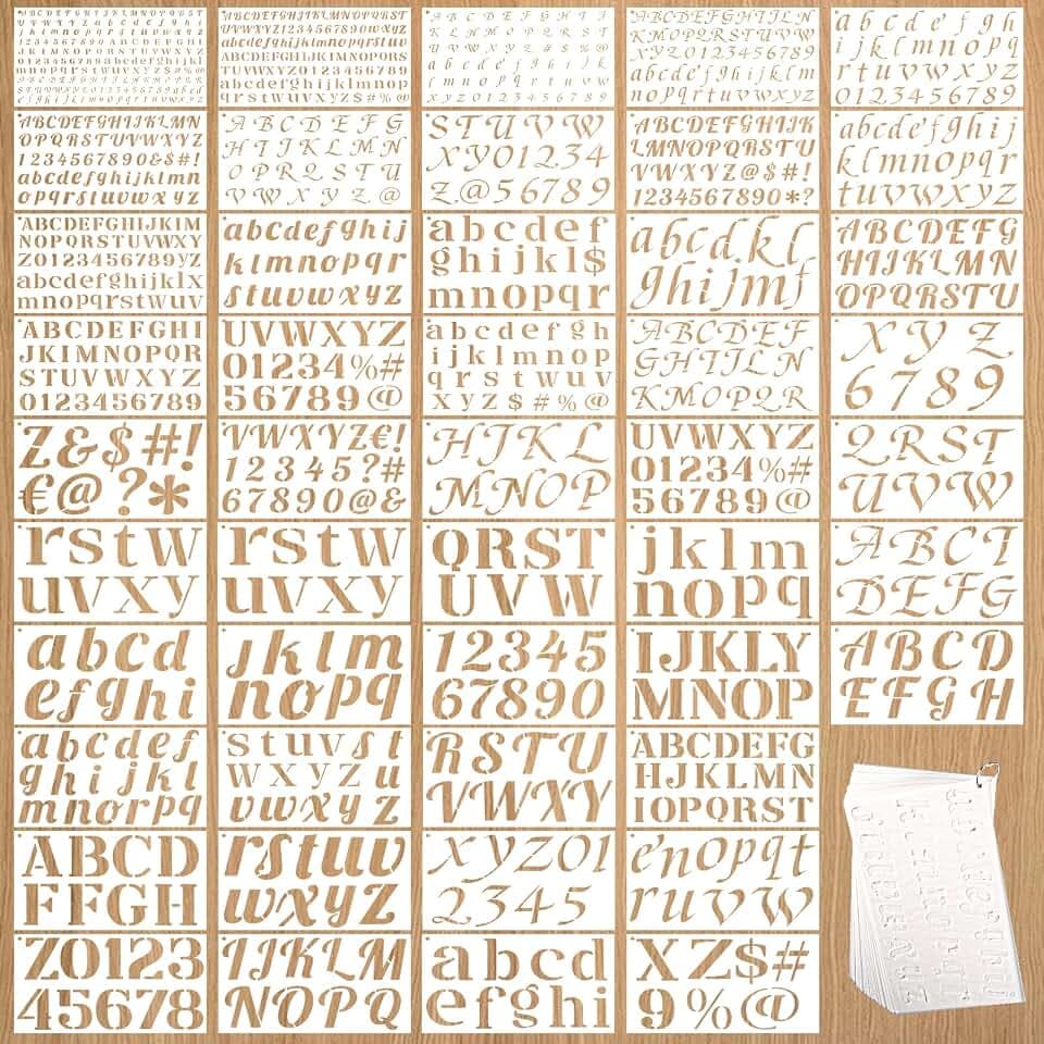 45 Pack Letter Stencils for Painting, Reusable Alphabet & Number Set