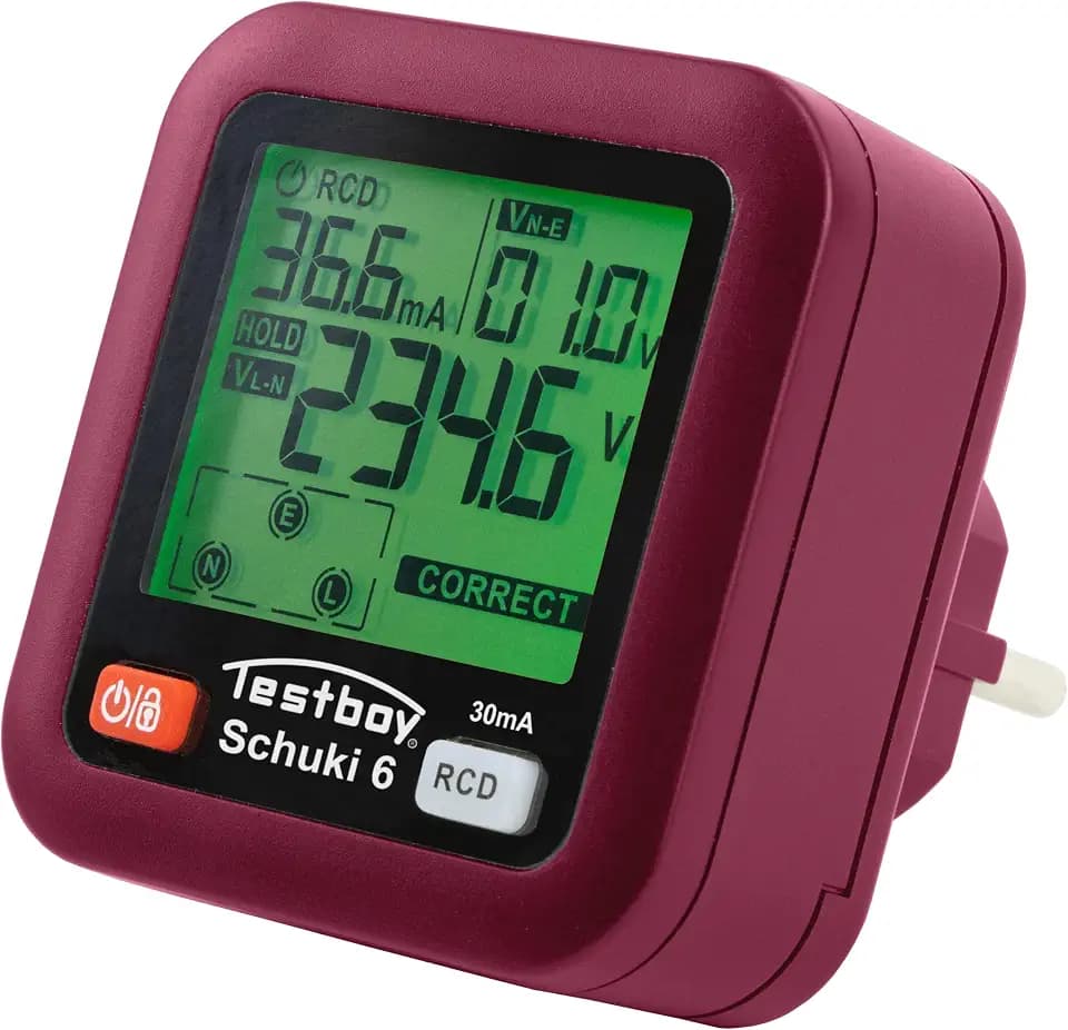 Testboy Testavit Schuki 6 Steckdosenprüfer, Prüfung auf Anschluss- oder Verdrahtungsfehler (2,0-Zoll-LC-Display, einfache Bedienung, schnelle und sichere Prüfung, Steckdosentester)