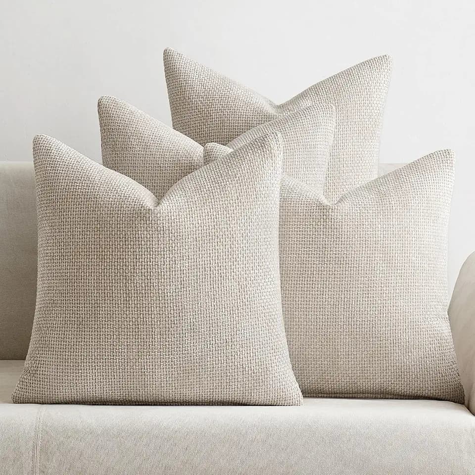 MIULEE Soft Decorative Chenille Pillow Covers Cream 16x16 Pack of 4