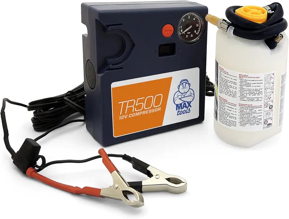 MAXTOOLS TR500, Automatisches Reifenreparaturset für Nutzfahrzeuge, Wohnmobile und Caravans, repariert alle Reifenpannen, inkl. leistungsstarkem 12-Volt-Luftkompressor