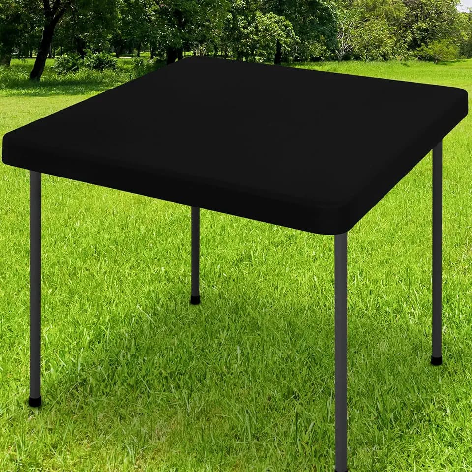 Smiry Rectangle Tablecloth, Elastic Fitted Flannel Backed Vinyl Tablecloths for 5ft Folding Tables, Waterproof Wipeable Table Covers for Indoor, Outdoor, Camping and Picnic (Black, 54"x54")