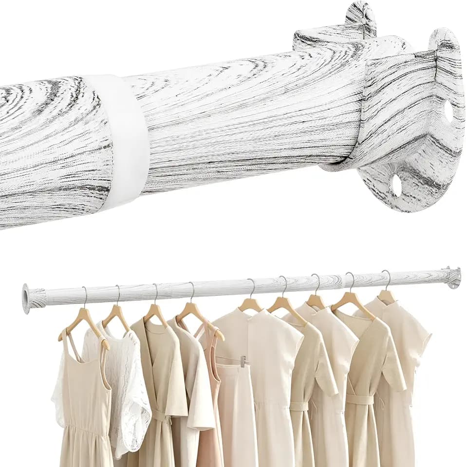 Closet Rod 17-75 Inches,1.3 Inch Diameter Heavy-Duty Adjustable Closet Rods for Hanging Clothes Closet Hanging Rod Metal Closet Poles for Wardrobes Laundry RV Bathroom(White Wood Grain Finish)