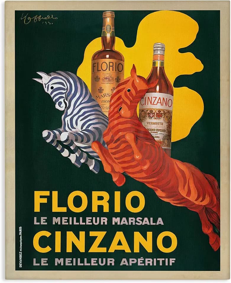 Vintage Florio Cinzano Poster, 24 x 30 Inch Canvas Wall Art
