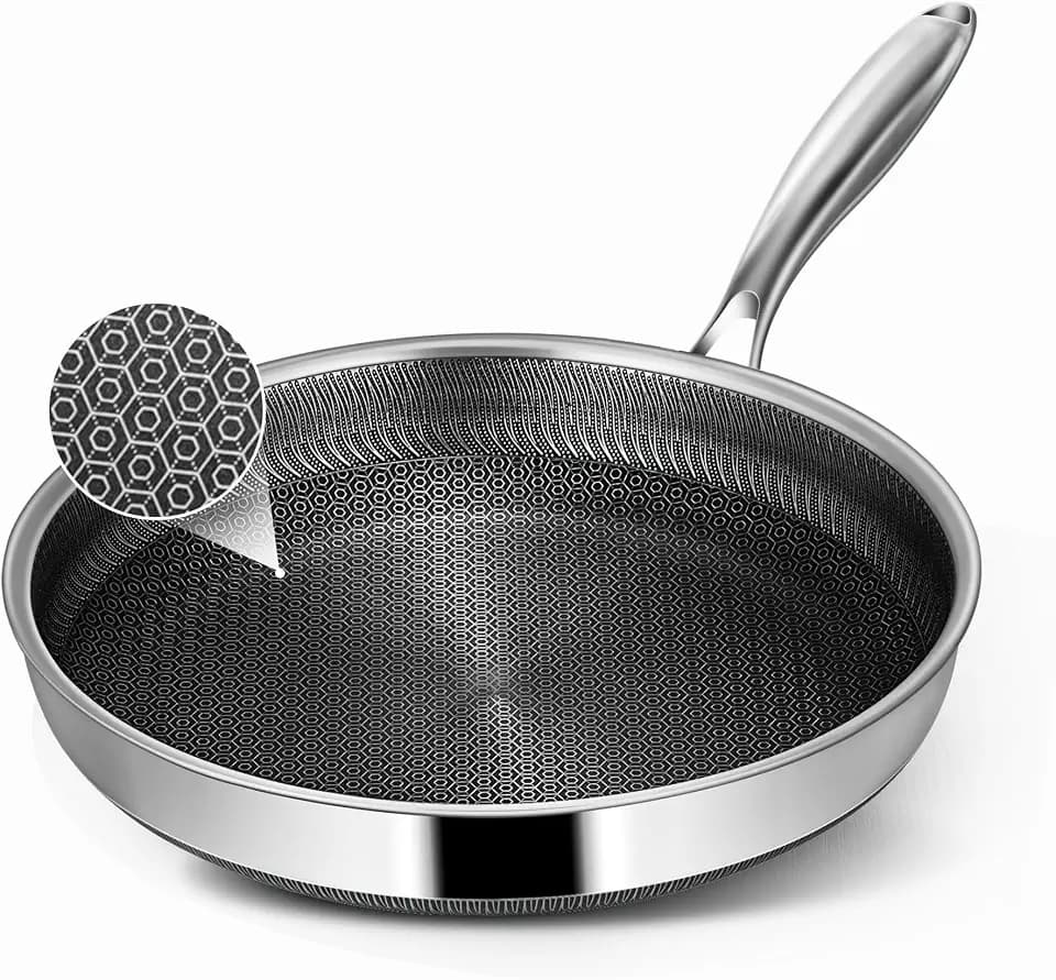 Frying Pans, 10-inch Hybrid Frying Pans Stainless Steel Skillets, Dishwasher & Oven-Safe, Stay-Cool Handle, PFOA Free Cookware, Compatible with All Cooktops