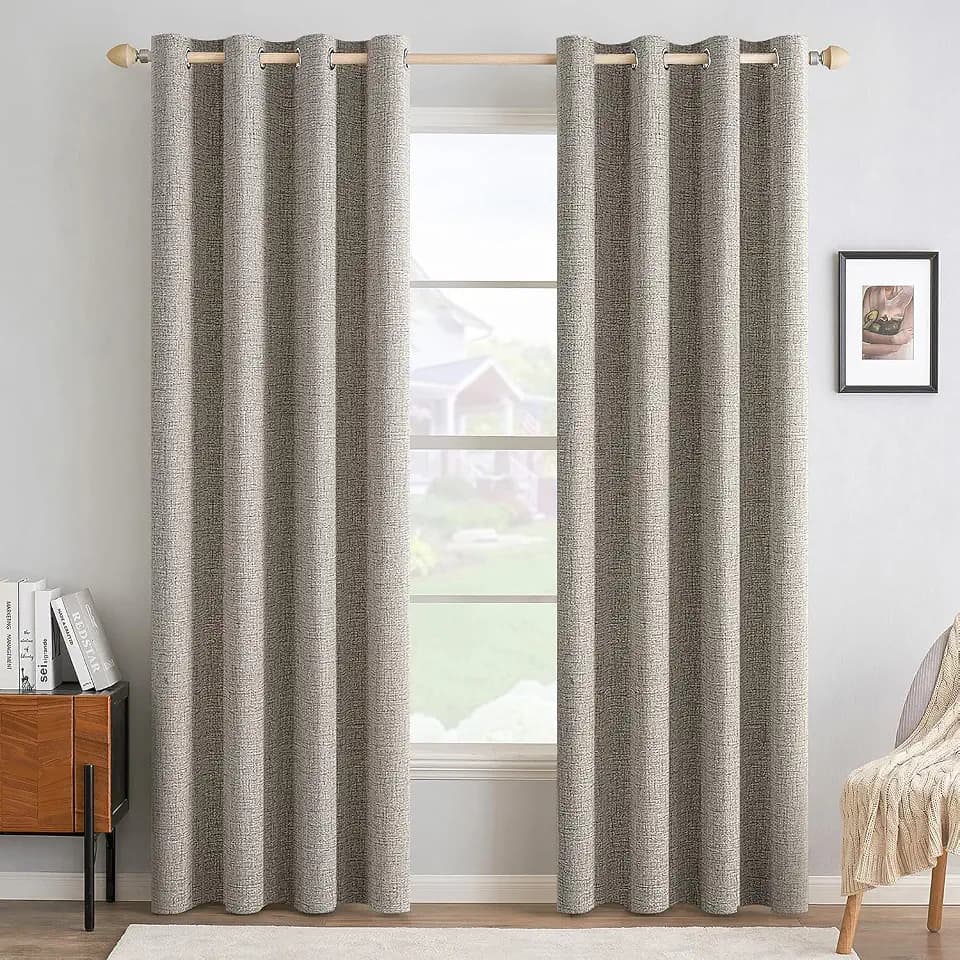 MIULEE 100% Blackout Linen Curtains for Bedroom 52x72 Inches Greige