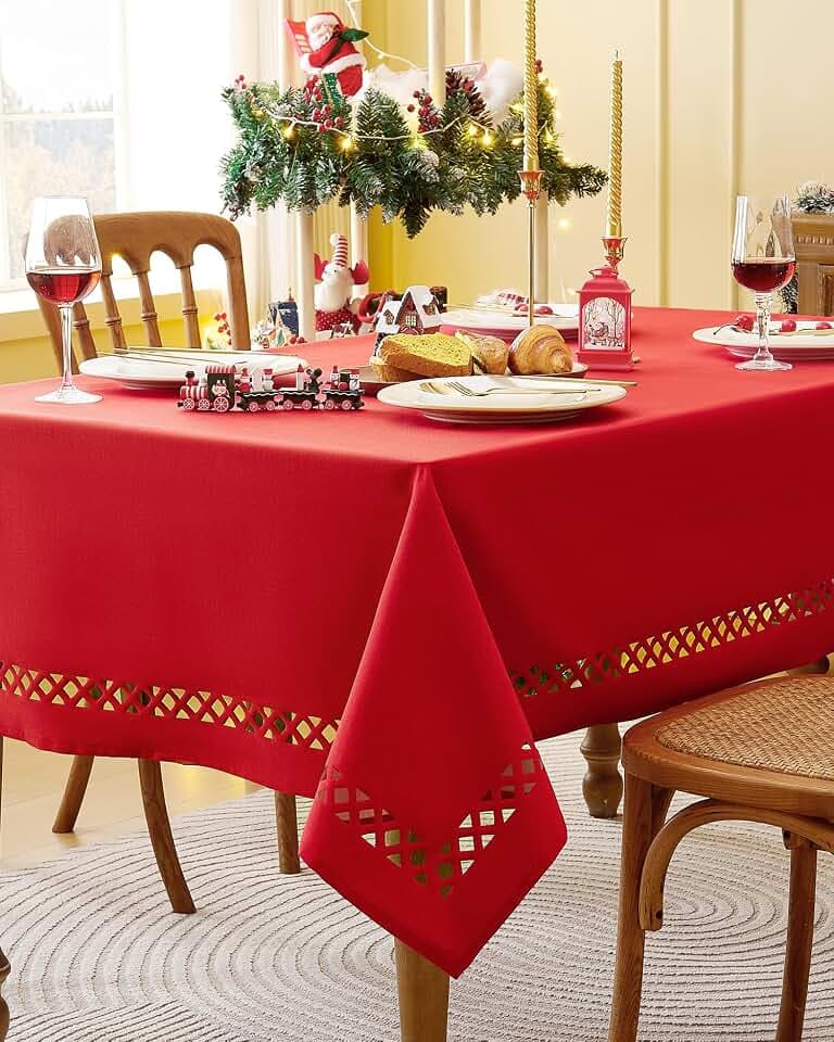 Red Rectangle Linen Tablecloth, Christmas Table Cloth 55x120 inchs