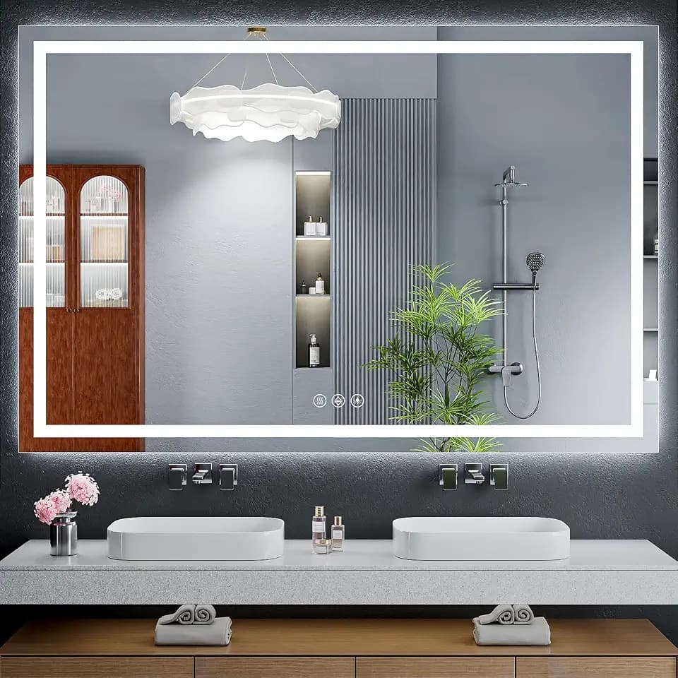 60"x40" LED Bathroom Mirror with Lights, Backlit+Frontlit, Anti-Fog