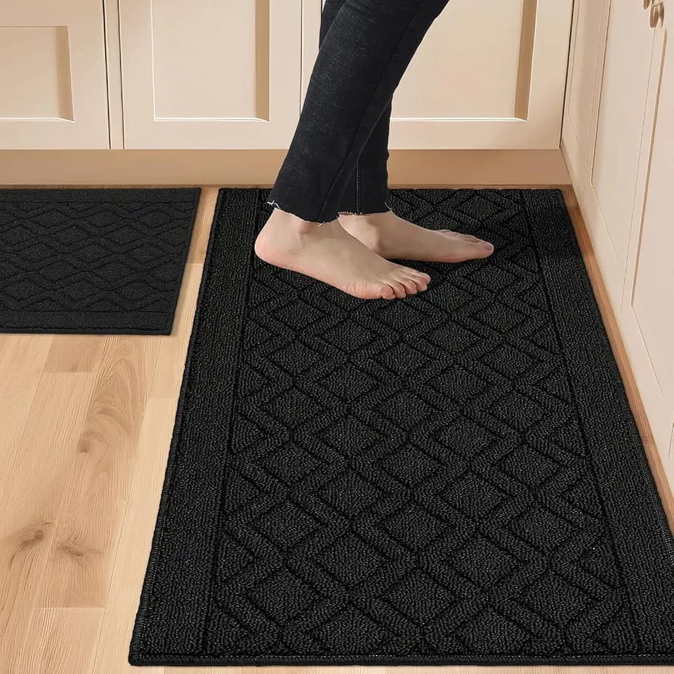 COSY HOMEER 48x20Inch/30X20Inch Kitchen Rug Mats,Black